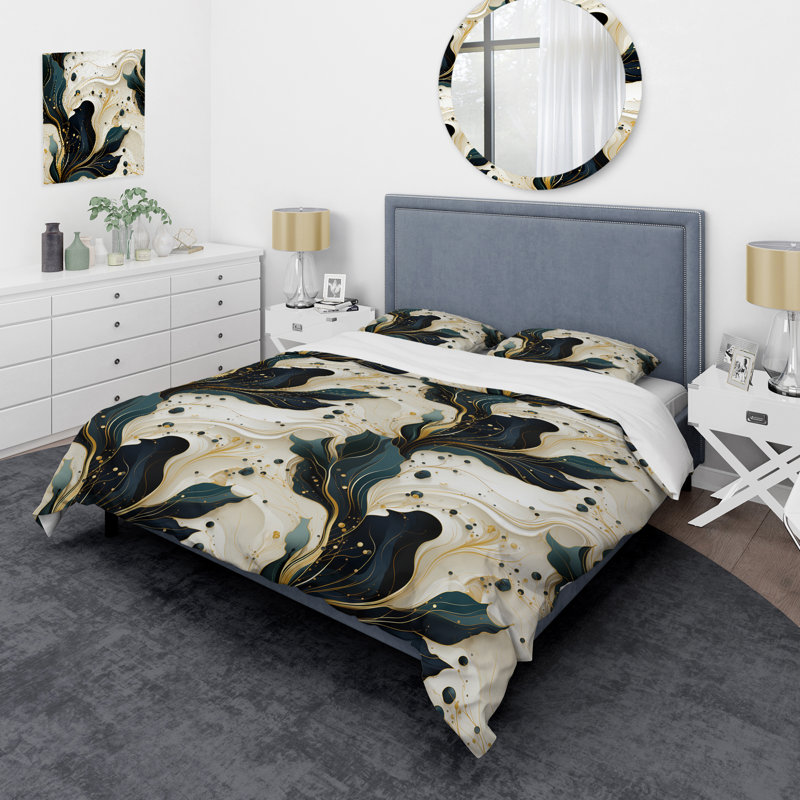 Liquid Ink Marble Pattern Marble Duvet Cover, King Duvet Cover + 2 King Shams