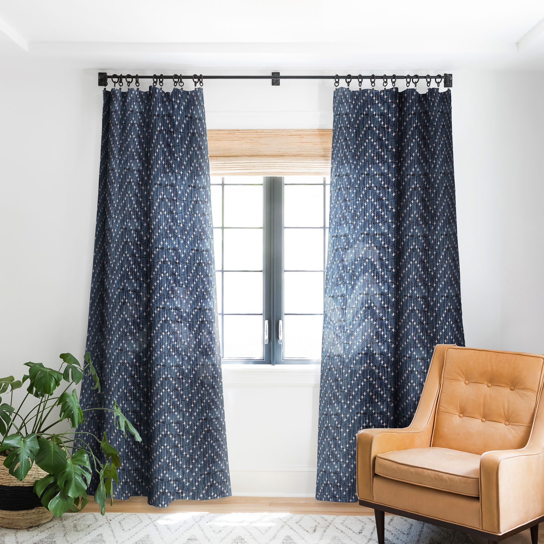 Spotted Stripes, Terracotta and Navy Blue Blackout Curtain by