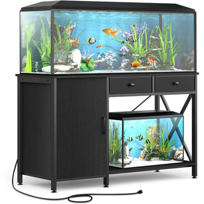 55 Gallon Aquarium Stand with Power Outlet Metal Fish Tank Stand with Cabinet and Drawer