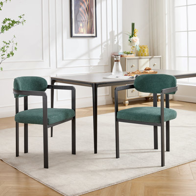 Modern Dining Room Chairs Set Of 2, Mid-Century Upholstered Boucle Kitchen Dining Chairs With Black Metal Legs Side Chair