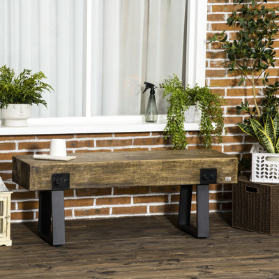 Low Maintenance Concrete Bench With Metal Legs And Rustic Wood Finish - Patio Porch Lawn Indoor Outdoor Seat Enhances Space Aesthetics by 17 Stories