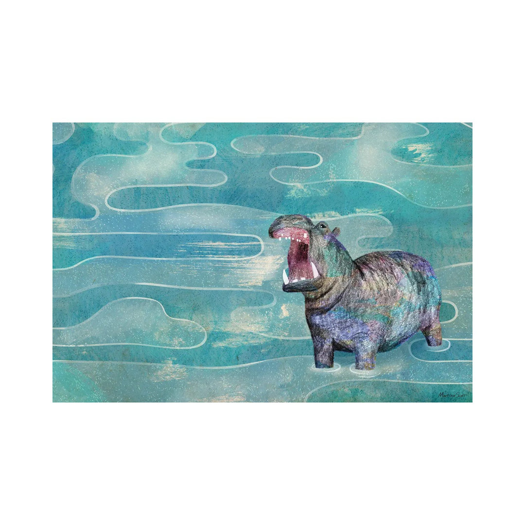 Hippo von Martina Scott - Giclée auf Leinwand ohne Rahmen Galerie-verpackt