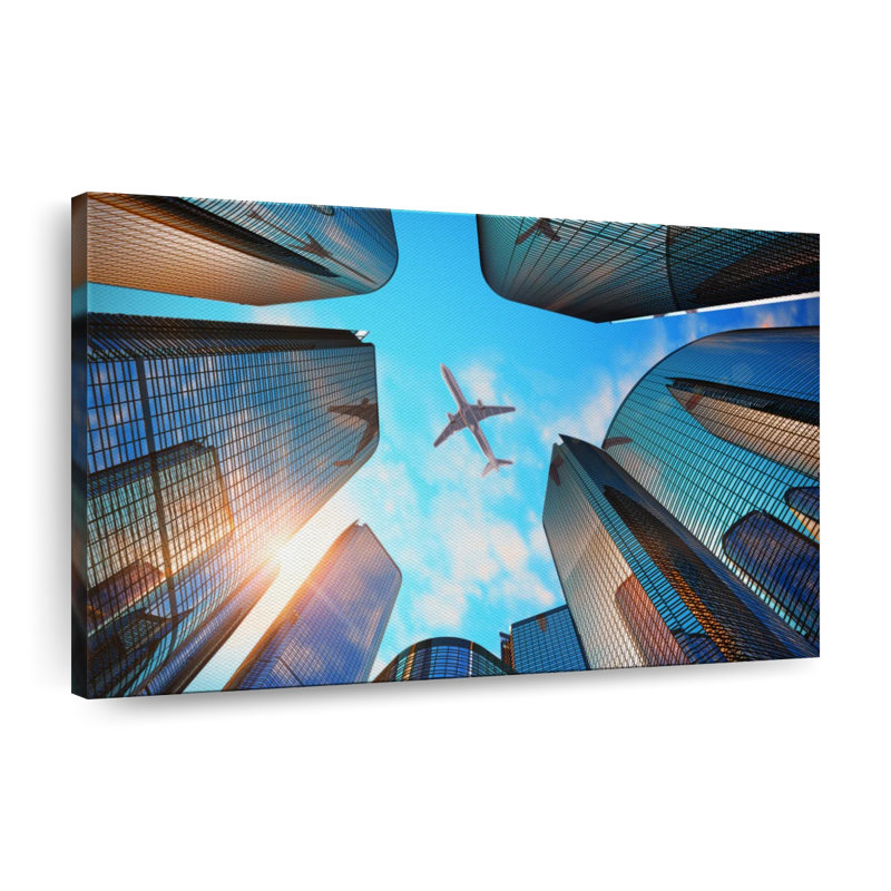 Avion sur des gratte-ciel, impression sur toile, H 8 po x l 12 po x P 1 po