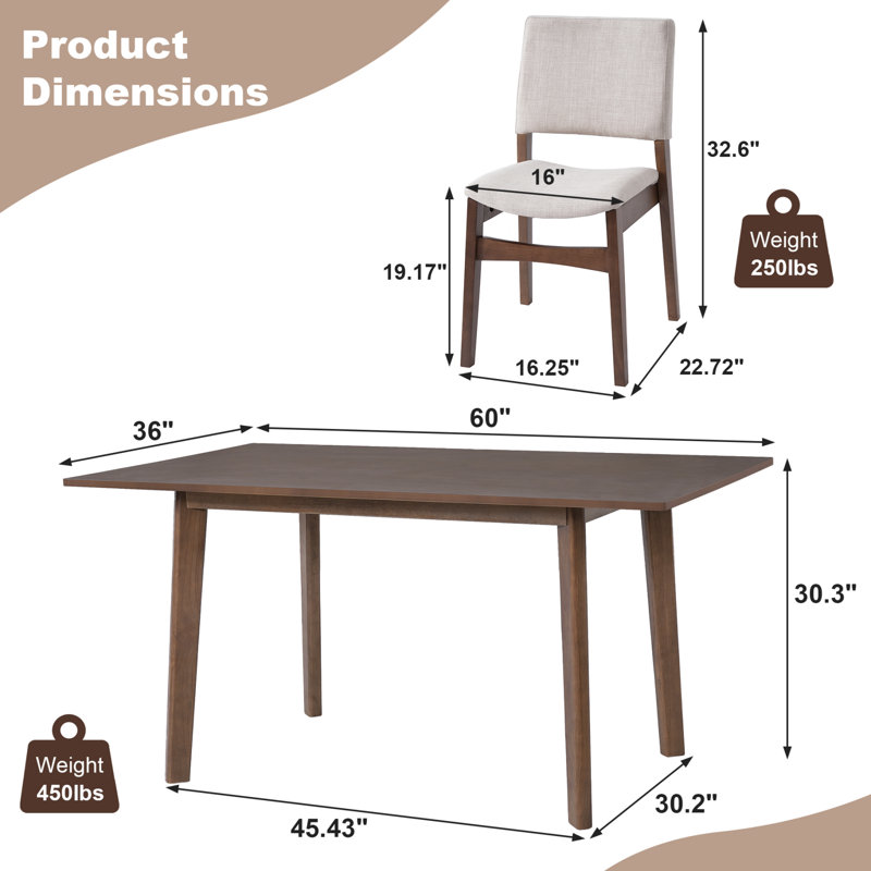 Ensemble de table de salle à manger 7 pièces, comprenant 6 chaises rembourrées et une table de salle à manger en bois massif
