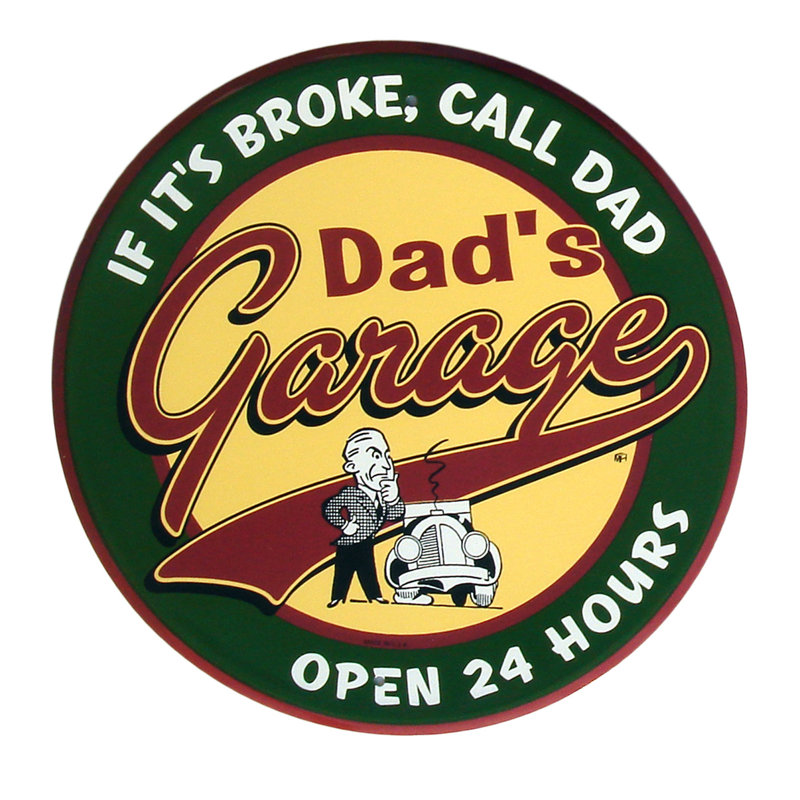 Plaque murale en métal «Dad's Garage Open 24 Hours»