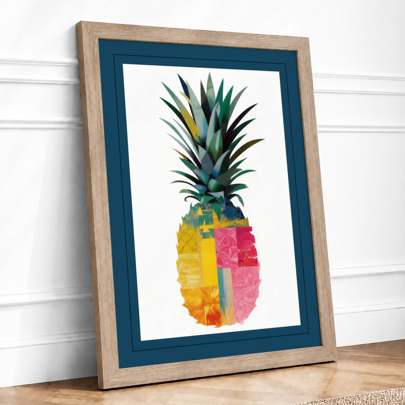 Split Pineapple Botanical - Framed Print, A2 - 59.4 x 42.0 cm, Oak