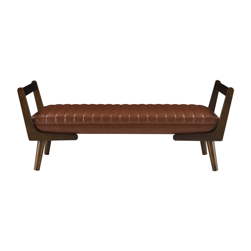 52" Mid Century Bench With Walnut Wood Leg