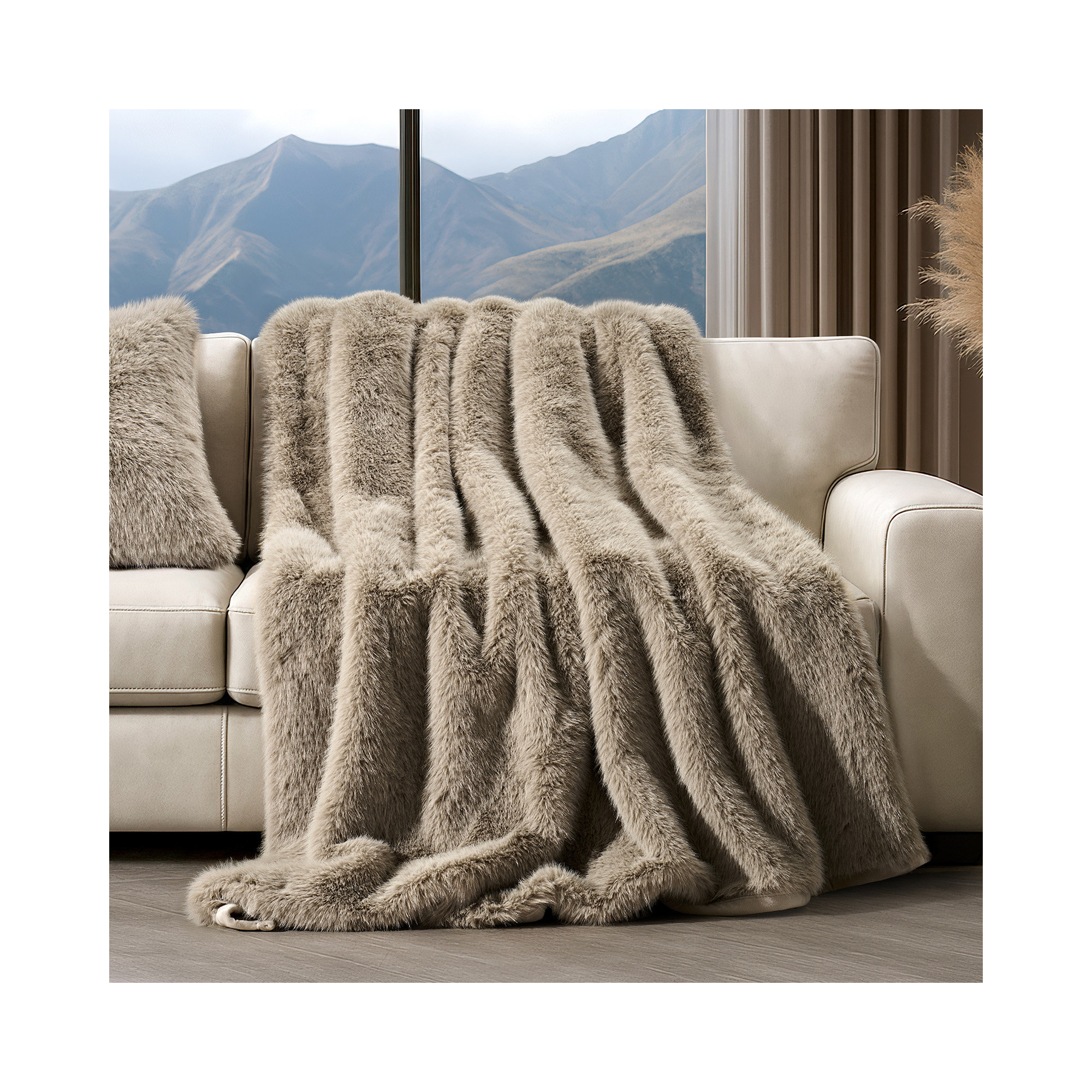 Luxe Faux Fur Throw Blanket, Twin, Frosted White Wolf Ombre