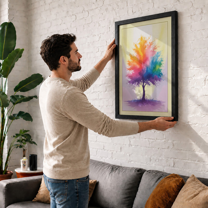 Rainbow Canopy Boho - Framed Print, Walnut, A4 - 29.7 x 21.0 cm