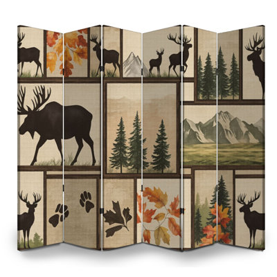 6 panneaux paravents pliables pour la caverne de Man Cave Royal Bear, cerf, faune, camping, toile, écran, séparateur de pièce, cloison de protection autoportante, cloison d'intimité
