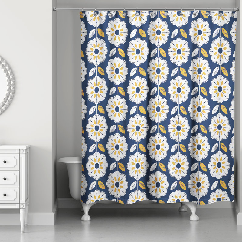 Rideau de douche simple à motif floral, Bleu marine