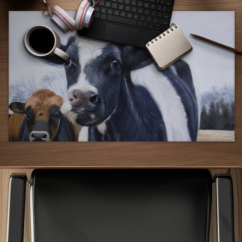 Two cows eating grass - 14.00"x24.25" Desk mat