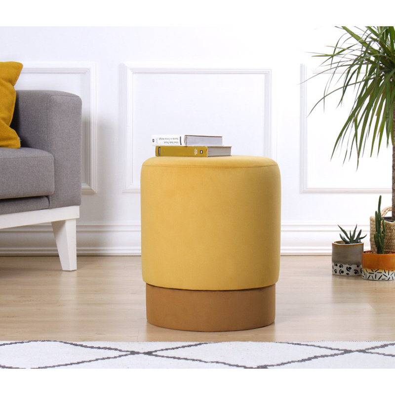 Bohemian Pouffe with 50% Cotton & 50% Velvet, Yellow Color, 16.9 x 15.0 inches | 5 cm Thick Orthopedic Sponge (35 DNS) | Ideal for Southwestern Decor & Hotel Style, Comfortable & Stylish Accent Piece