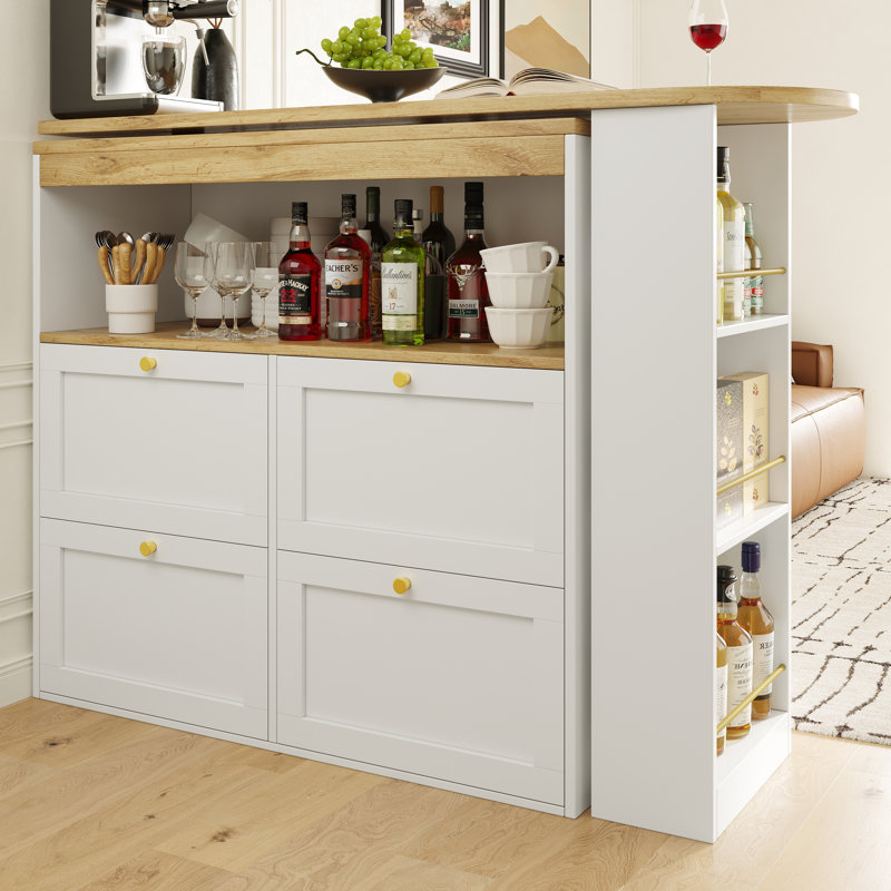 204cm Home Bar, White/Natural