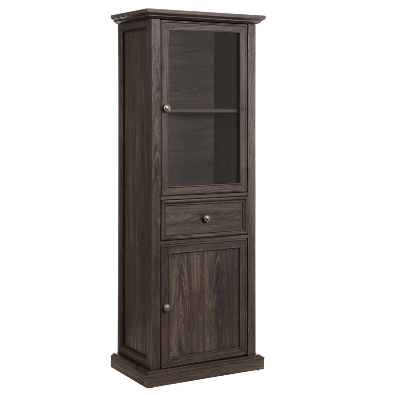 Spacious Storage Cabinet With Glass Door For Office - Brown Tall Elements Living Area
