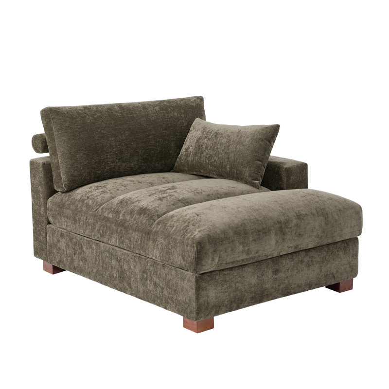 Chaise longue surdimensionnée rembourrée en chenille chameau avec accoudoirs et coussins décoratifs, Chameau