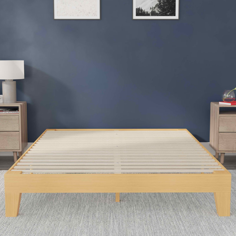 Platform Bed with Wooden Support Slats, No Box Spring Required, Full, Natural