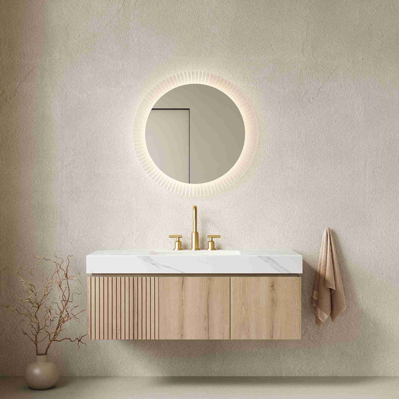 Meuble-lavabo mural, Blanc de Carrare, Chêne blanc