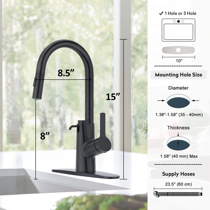 High Arc Faucet, Pull Down Sprayer Kitchen Faucet With Built-In Soap Dispenser Suitable For Kitchen, Laundry, Outdoor Or RV Sinks