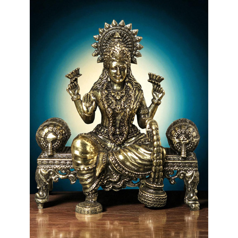 Superfine déesse Lakshmi assise sur Singhasan petite sculpture en laiton laiton doré Home Temple Decor cadeau
