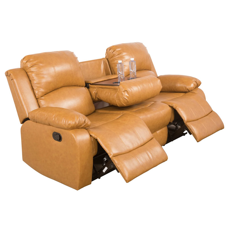 82'' Faux Leather Reclining Sofa, Yellow