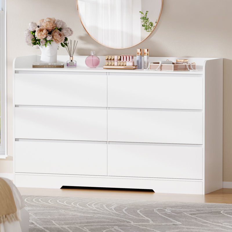 Commode double 6 tiroirs, l 47,2 po, Blanc