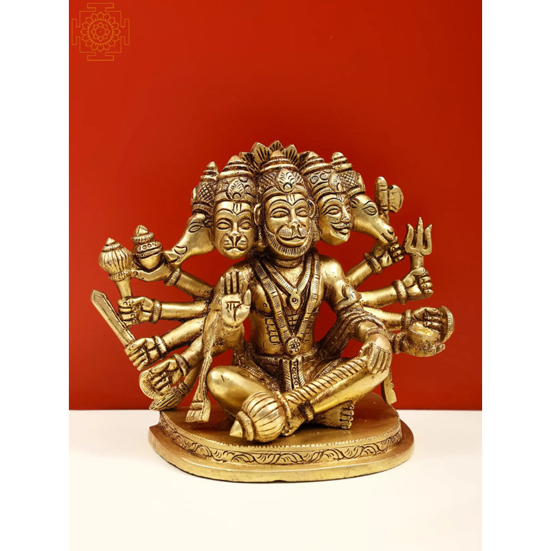 Figurine en laiton Panchamukhi Hanuman assis Mudra