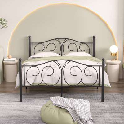 Single/Double Size Bed Frame with Headboard, 32cm Under Foundation Storage, Metal Platform Bed with Steel Slat Support, No Box Spring Needed, Easy Assembly