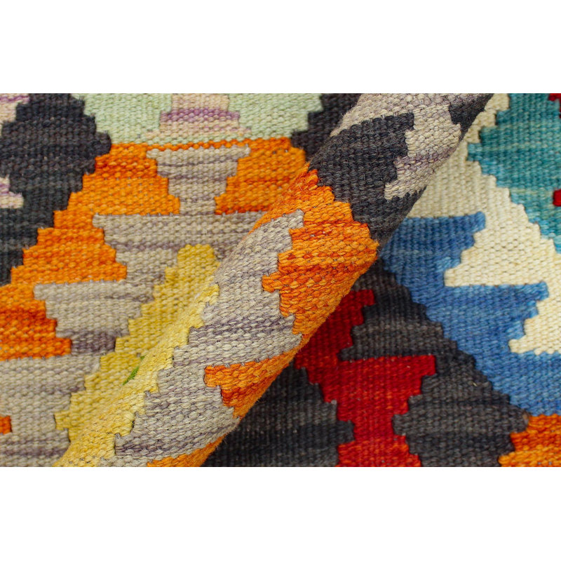 Tapis géométrique gris rouille fabriqué à la main 6 pi 9 po x 9 pi 6 po Kemonie