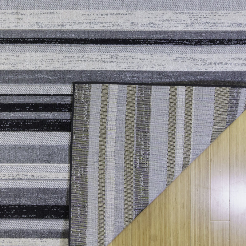Gray and Black Striped Flatweave Indoor/Outdoor Rug