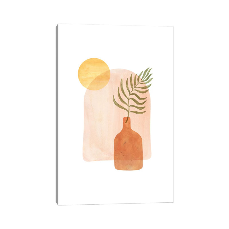 Boho Vase And Palm Leaf - Painting on Canvas, Wrapped Canvas, 66.04cm H x 45.72cm W x 3.81cm D