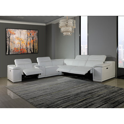 Losurdo Italian Leather Power Reclining U Shaped Six Piece Corner Sectional With Console