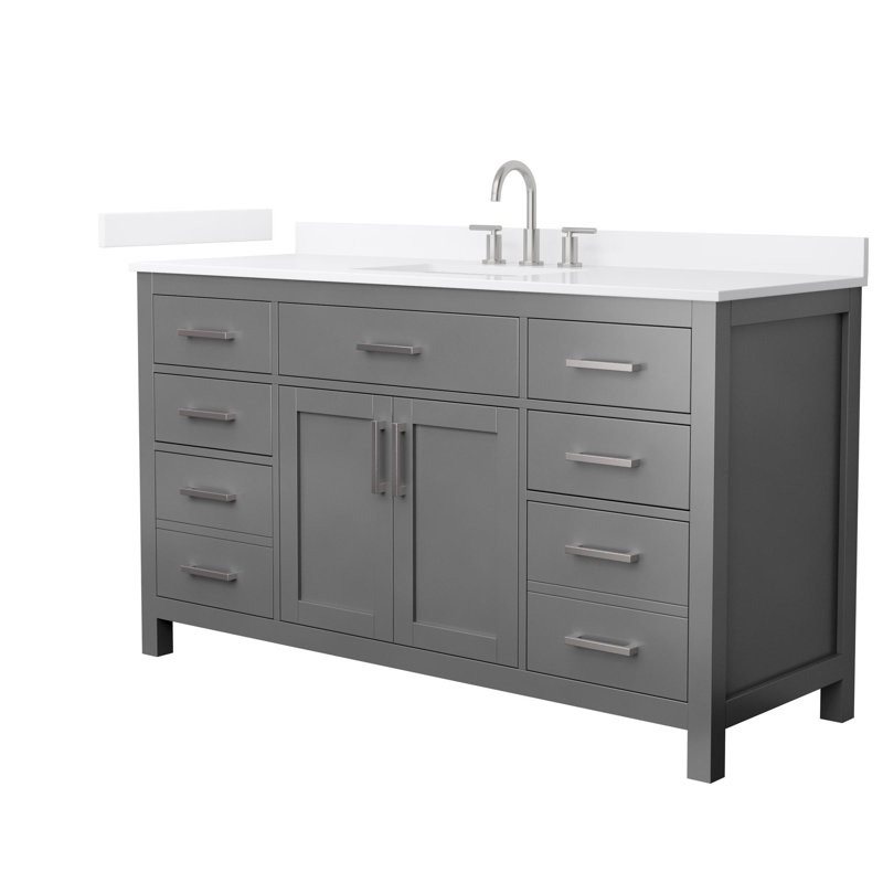 Beckett 60" Freestanding Single Bathroom Vanity with Quartz Top, White Quartz, Matte Black, Dark Gray