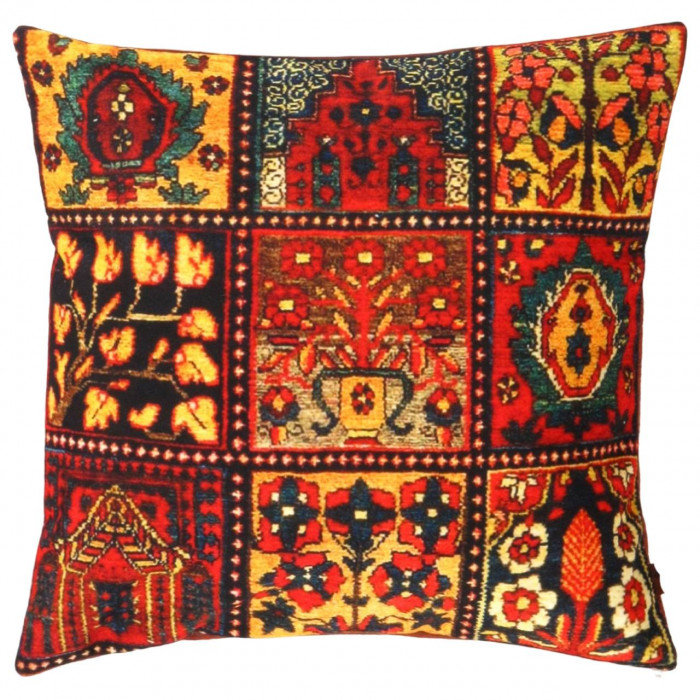 Square Throw Pillow, Rust/Gold/Black/Blue