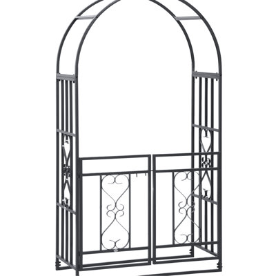 Portail en métal de 206 cm avec système de verrouillage, motifs cœurs pour fêtes et mariages, gris jardin