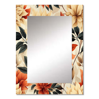 Agatia Beige And Red Autumn Flowers Garden - vintage  Decorative Wall Mirror, Vintage Large Mirror, Printed Metal Art