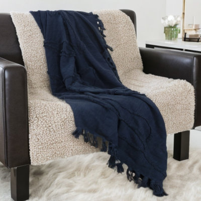 Jeté tissé en coton 50 po x 50 po avec franges