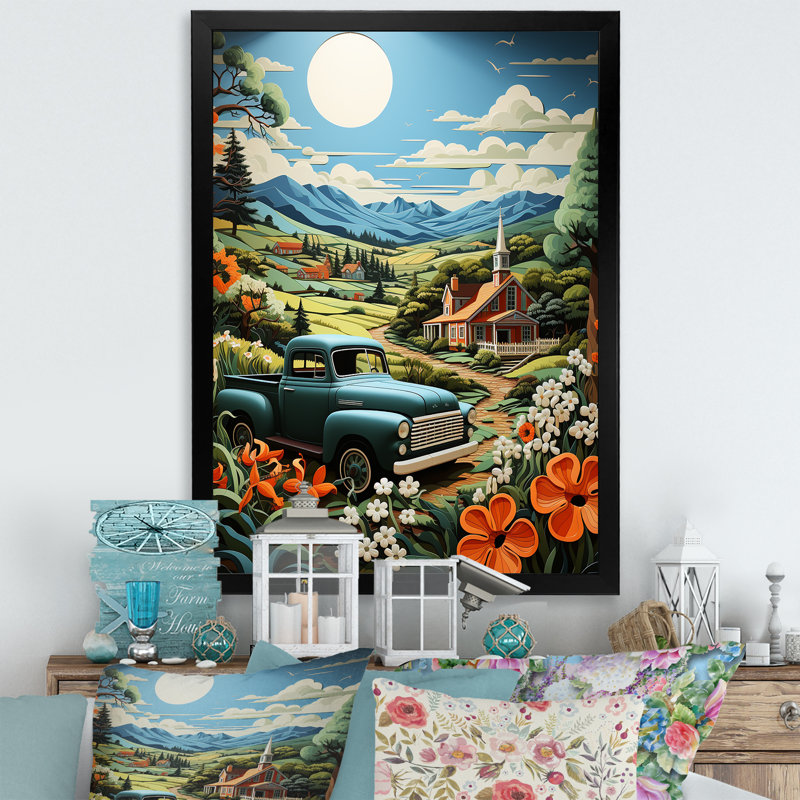 Wilsmere Pickup Truck Country Charm II - imprimé, H 32 po x l 24 po x P 1 po, Cadre photo noir