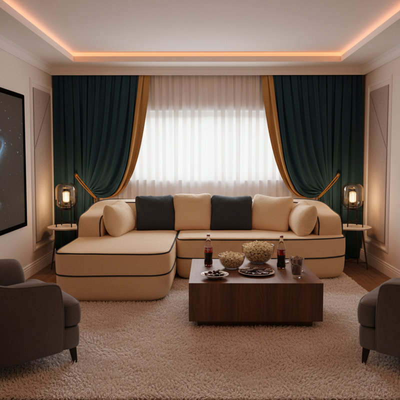 Canapé modulaire de cinéma maison en tissu de 106 po avec méridienne, siège profond et sans assemblage, faisant face à gauche, brun clair caramel