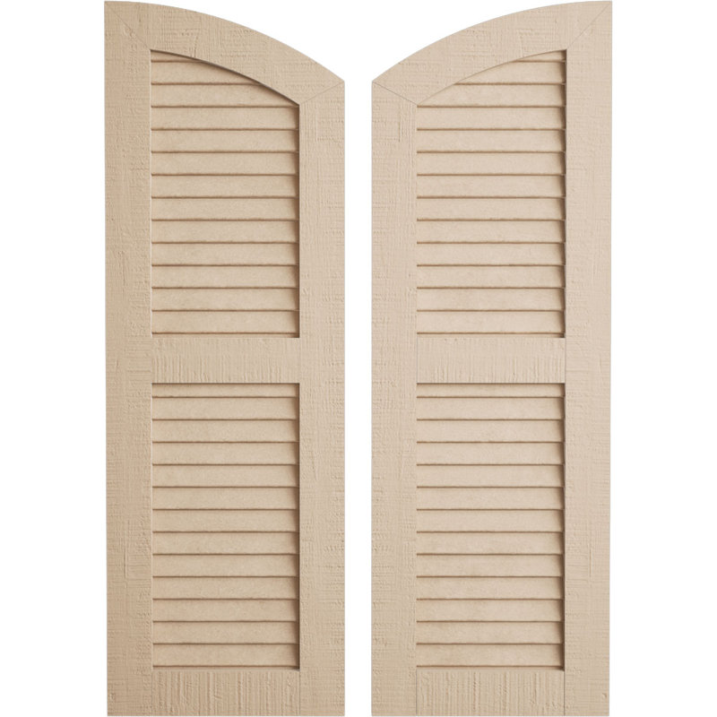 Timberthane Two Equal Louvre w/Elliptical Top Shutters, 15", Rough Cedar Texture/Primed Tan, 42"