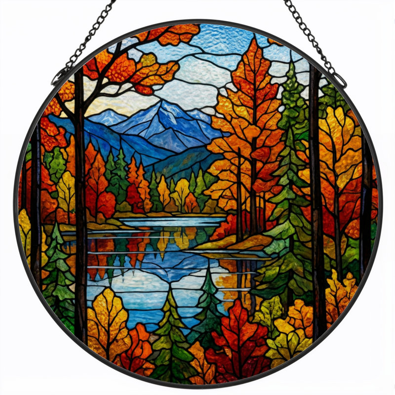 Panneau de vitrail de paysage d'automne 7,8 po H