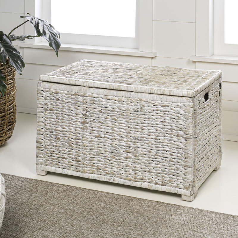 Anada 30" Hand-Woven Wicker Weave Storage Trunk, White Wash