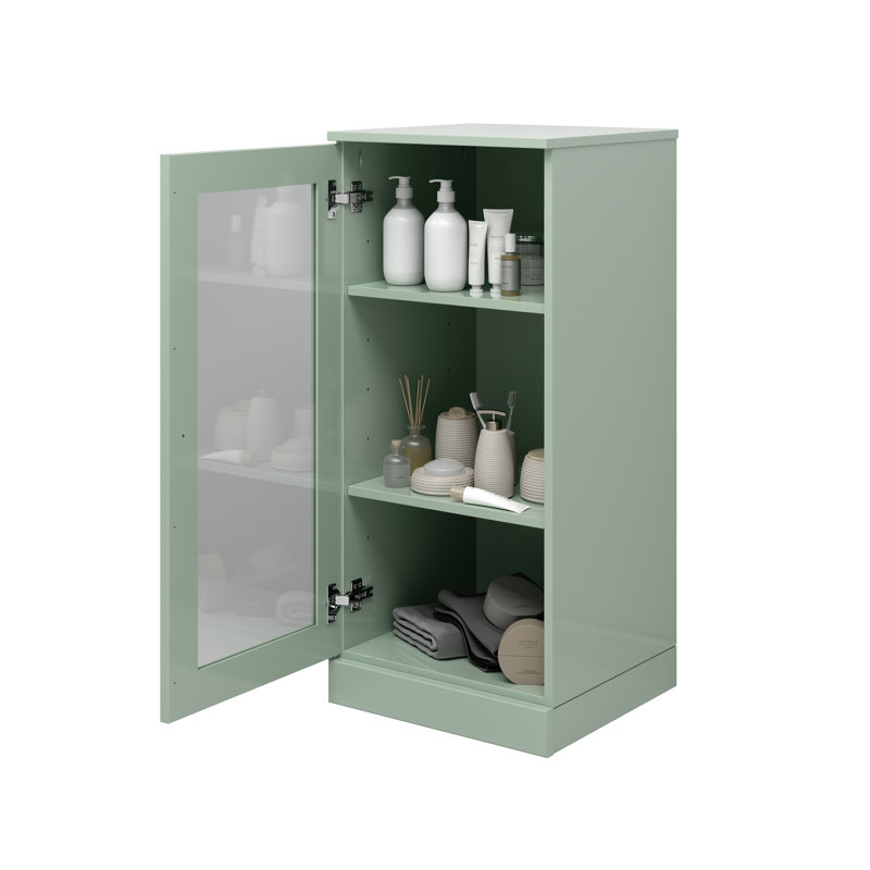 100% Solid Wood 16.5" Bathroom Cabinet with Clear Glass Door and Adjustable Shelves, Sage