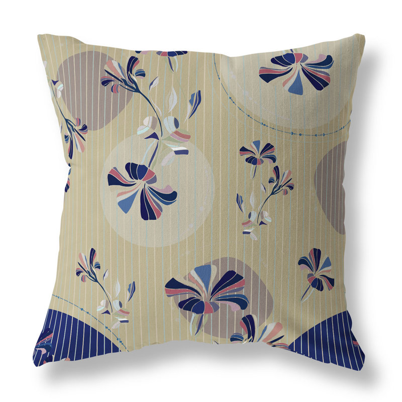 Coussin décoratif réversible intérieur / extérieur Circular Garden, H 16 po x l 16 po, Bleu / jaune / gris