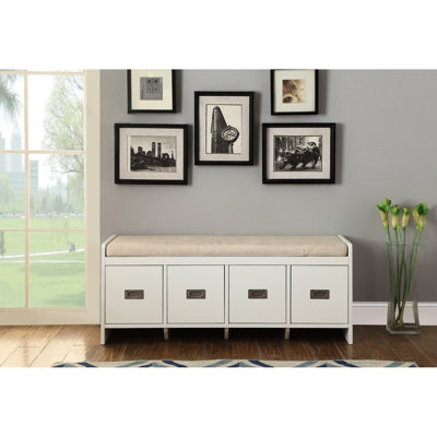 Berci Beige Fabric & White Finish Bench W/Storage