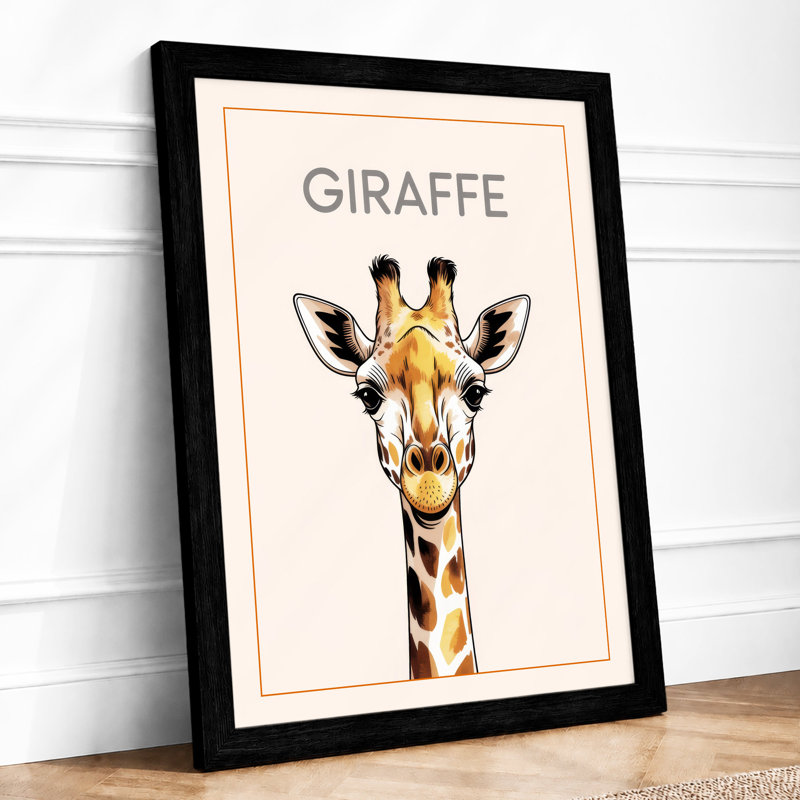 Giraffe Portrait Botanical 1 Piece Single Picture Frame Wall Art, A2 - 59.4 x 42.0 cm, Black