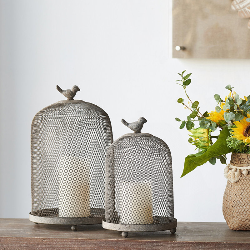 Ensemble de 2 porte-bougies en maille gris antique Ophira Sparrow