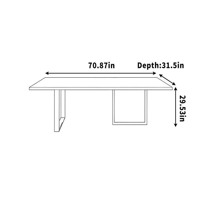 Table d'étude minimaliste en bois massif noir pour la maison, H 29,53 po x l 70,87 po x P 31,5 po