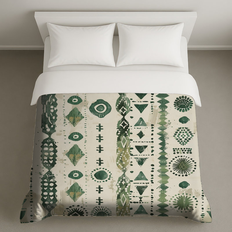 Housses de couette vertes à motif tribal, Lit simple