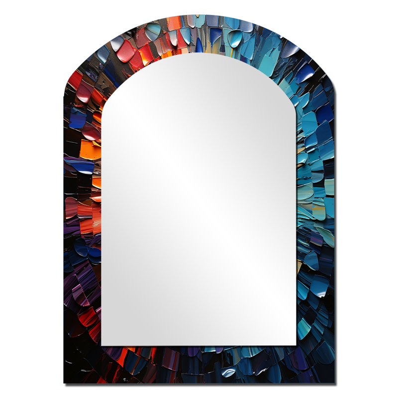 Mandu Colorful Vinyl Record Vinyl Mosaic I - Vinyl Records Asymmetrical Decorative Wall Mirror, Modern Arch Large Mirror, Printed Metal Art